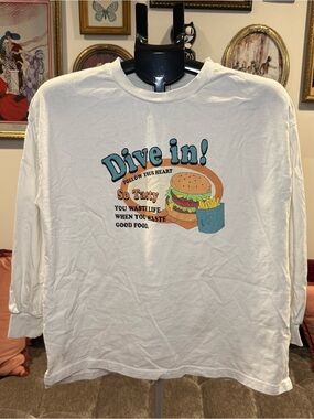 White "Dive In!" Graphic Long Sleeve Shirt